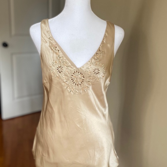 Ann Taylor Gold Silk Beaded Sleeveless Blouse - Picture 1 of 10